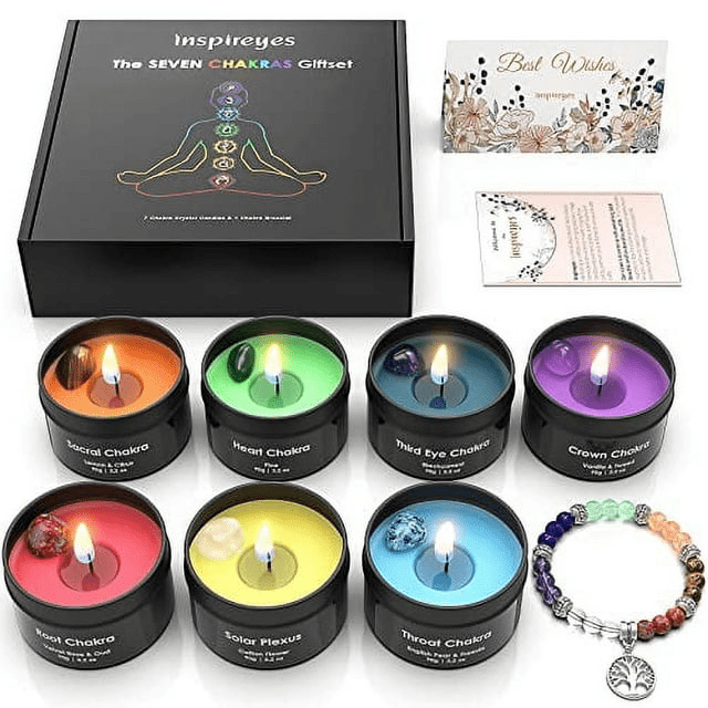 Chakra Candles with Premium Crystal and Healing Stones Luxury Meditation Scented Candles Gift Set for Women Stress Relief Spiritual Decor Healing Cand Chakra Candles with Premium Crystal and Healing Stones Luxury Meditation Scented Candles Gift Set for Women Stress Relief Spiritual Decor Healing Cand