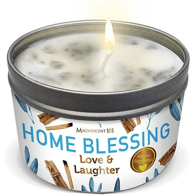 Magnificent 101 Long-Lasting Home Blessing - Love & Laughter Aromatherapy Smudge Candle | 6 Oz - 35-Hour Burn | Soy Wax, Sage Magnificent 101 Long-Lasting Home Blessing - Love & Laughter Aromatherapy Smudge Candle | 6 Oz - 35-Hour Burn | Soy Wax, Sage