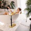 Bath Tub Tray Table, Liftable Freestanding Bamboo Bath Tray Caddy for Tub Against Wall