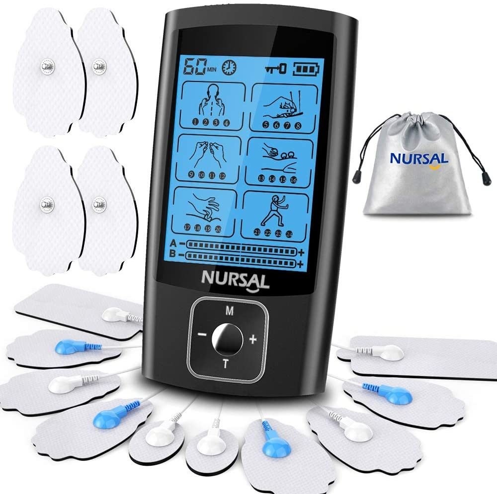 NURSAL Dual Channel EMS TENS Unit 24 Modes Muscle Stimulator for Pain Relief & Muscle Strength,14 Pcs Electrode Pads NURSAL Dual Channel EMS TENS Unit 24 Modes Muscle Stimulator for Pain Relief & Muscle Strength,14 Pcs Electrode Pads