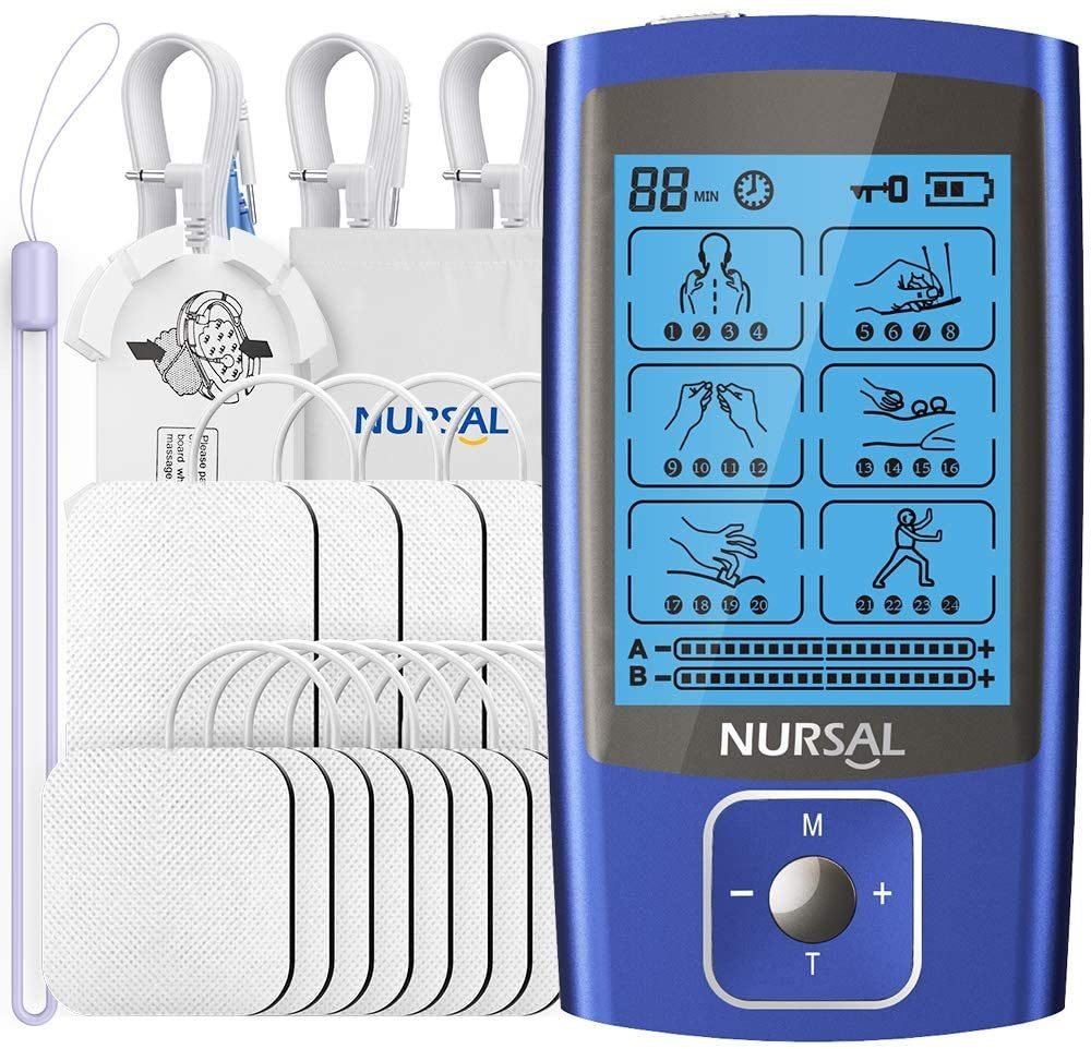 NURSAL 24 Modes Dual Channel TENS EMS Unit Muscle Stimulator for Pain Relief Therapy, 12 Pcs Electrode Pads NURSAL 24 Modes Dual Channel TENS EMS Unit Muscle Stimulator for Pain Relief Therapy, 12 Pcs Electrode Pads